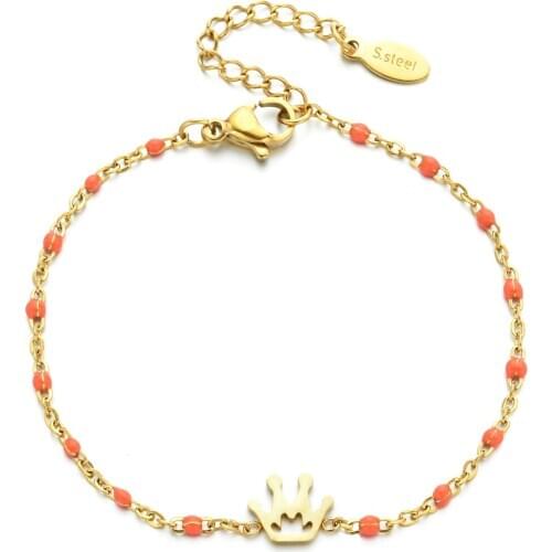 ZMZY Boho Chain Stainless Steel Bracelet For Women Cartoon Crown Gold Color Pulseira Feminina Lovers Engagement Jewelry