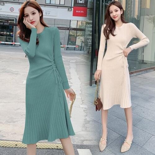 Women Korean Dress Fashion One Piece Autumn Winter 2021 New Office Lady Korea Style Full Sleeve Patchwork Solid Black Dresses