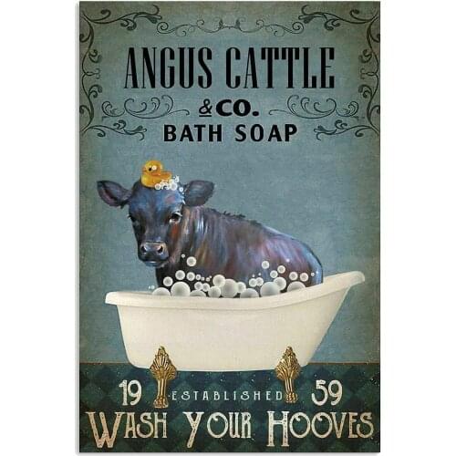 Retro Tin Sign Bath Soap Angus Cattle Tin Sign Street Garage Kitchen Farm Shop Door Wall Decoration Retro Plaque Best Gift