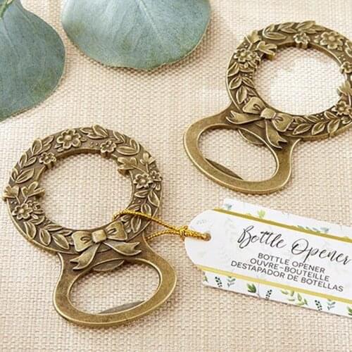 12pcs/lot Antique Gold Laurel Wine Bottle Opener Wedding&Bridal Shower Favors Party Supplies