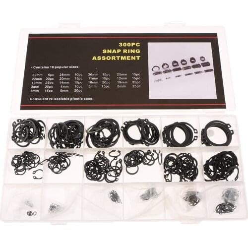 300 Pcs C-Clips Retaining Ring Snap Rings Assortment Kit 18 popular Sizes Black with the Case