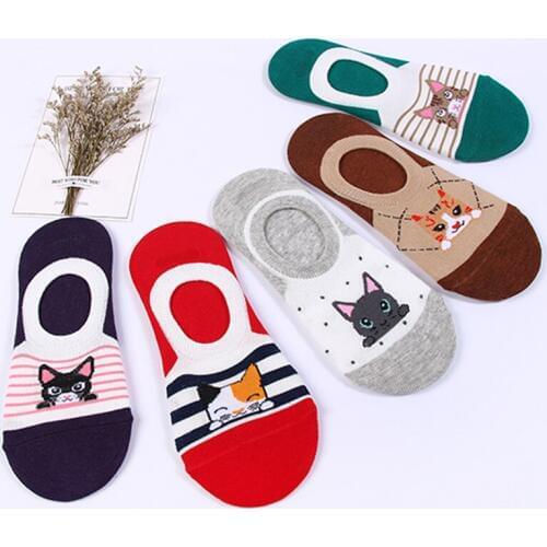 5pairs/lot Cute Animal Women Cartoon Socks Summer Female Kawaii Short Socks Winking Cat KittyFace Ankle Socks Colorful Funny Sox