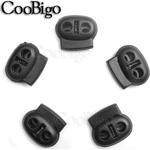 50pcs Plastic Black Cord Lock Bean Toggle Clip Stopper Paracord Sportswear Garment Bags Lanyard Rope Accessories 25mm x 23mm