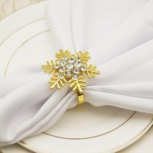 6pcs Gold/Sliver Napkin Rings Holder for Wedding Christmas Snowflake Napkin Buckles Serviette Party Restaurant Banquet Hotel