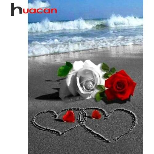 Huacan 5D Diamond Painting Seaside Rose Full Drill Square/Round Diamond Mosaic Embroidery Landscape Needlework Home Decoration