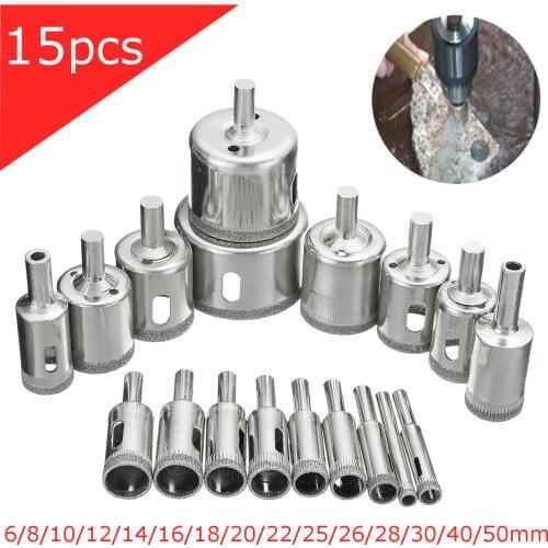 15pcs Diamond Hole saw Drill Bits Tool 6-50mm Ceramic Porcelain Glass Marble 6/8/10/12/14/16/18/20/22/25/26/28/30/40/50mm