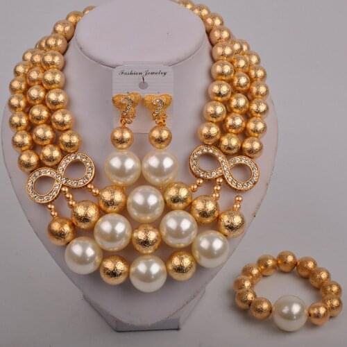 White Pearl Costume Necklace African Jewelry Set Nigerian Wedding Beads Bridal Set Dubai Gold Jewelry Sets