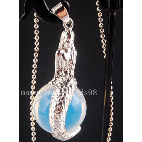 Free Shipping Fashion Jewelry Opalite Opal mermaid Women Men Round Globe Pendant MC3881