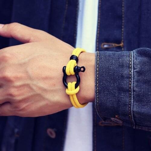 Stainless Steel Men Bracelet Rope Arch U Shaped Horseshoe Buckle Charm Braslet Homme Red Brazalete Gift For Boyfriend Husband