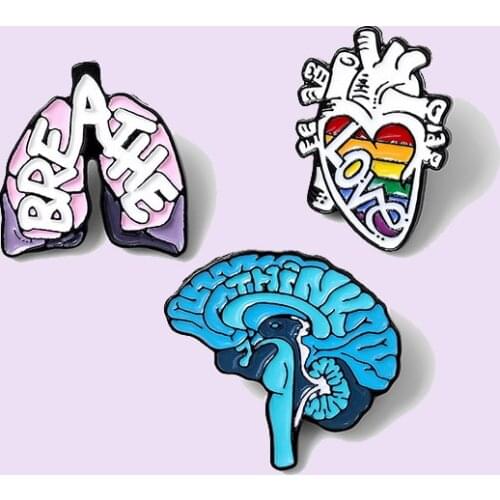 Brain Marrow Heart Organ Enamel Pin Horror Brooch Bag Clothes Lapel Pin Sasha Away Badge Cartoon Jewelry Gift For People