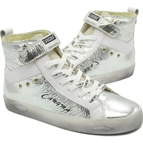 CANGMA Sneaker Original Luxury Brand Women Shoes Silver Patent Genuine Leather Casual Shoes Girls Sneakers Female 2021