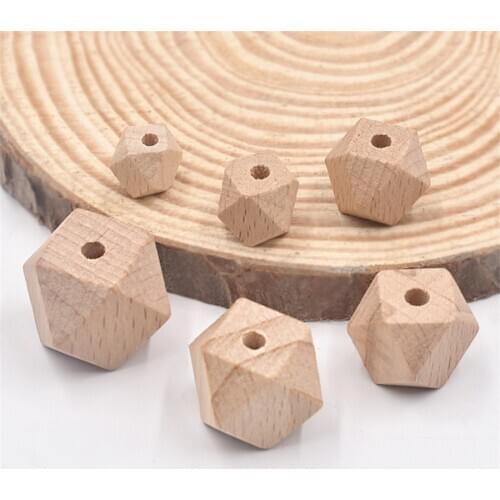 DIY Wood Beads Hexagon Loose Beech Baby Teether Unfinished Geometric Spacer Wooden Crafts For Jewelry Making 10-20mm 100Pc