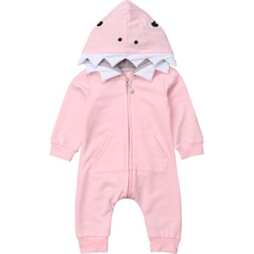 Kid Boy Girl Shark Romper Long Sleeve Hooded Jumpsuit Playsuit Outfits Clothes Costume