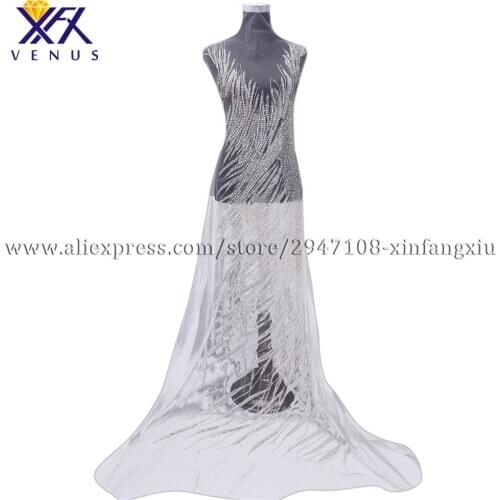 XFXvenus Hot sale Long dress for rhinestone applique pretty crystal beaded bodice applique V-neck for evening dress decoration