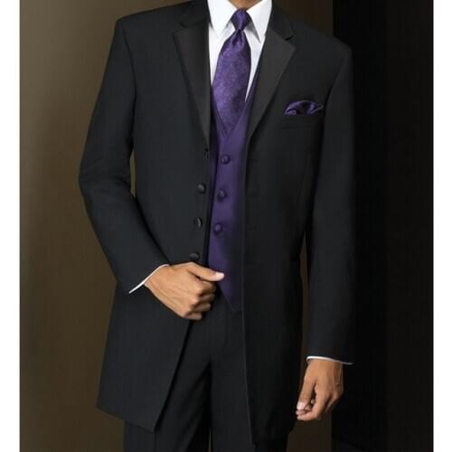 Long Black Bussiness Style Men Suit For Wedding Custom Made Groom Tuxedo For Party Man Blazer 3Pieces(Jacket+Pants+Vest+Tie)