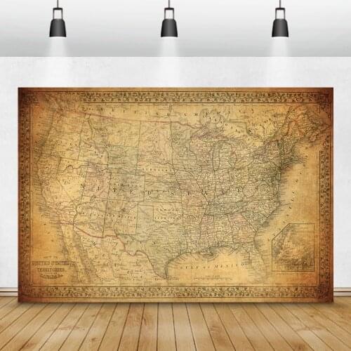 Laeacco United States Map Parchment Travel Birthday Photography Backdrops Photographic Backgrounds Baby Baptism Photocall Props