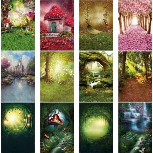 NeoBack Spring Scenery Backdrop Wonderland Grassland Fairy Tale Forest Children Newborn Mushrooms Elves Flowers Photocall Banner