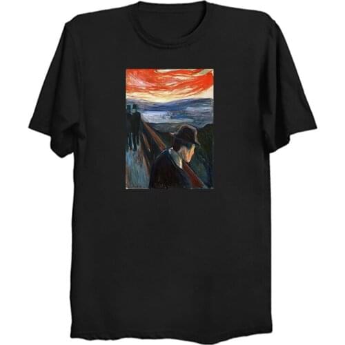 Van Gogh Art Oil Painting Lattice Printed T Shirt Men Casual Short Sleeve Tops Tee Male Summer Harajuku Men T-shirt