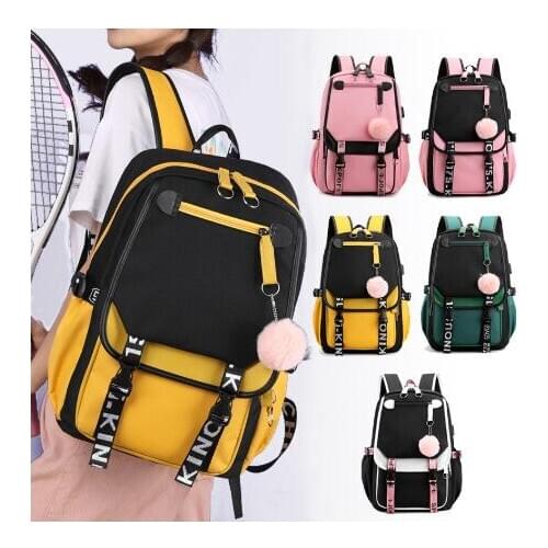 Canvas Backpack For School Teenage Girls Bags Multi-pocket Women Travel Backpack Mochila Mujer Femal Shoulder Bag Pure Color Bag