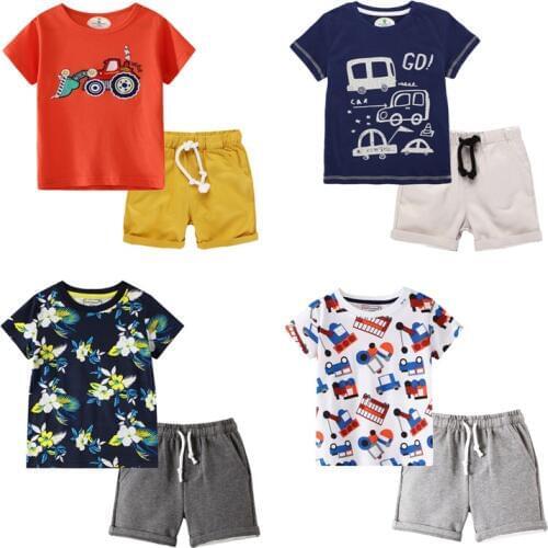 TUONXYE Boys Cartoon Excavator Clothing Sets Kids Toddler Boys Suits Childrens Summer Outfits Tee Tops+Pants Dinosaur Clothes