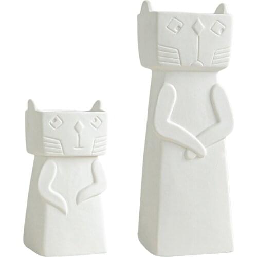 Cat Ceramic Flower Vases Floral Planter Pottery Containers Office Decor