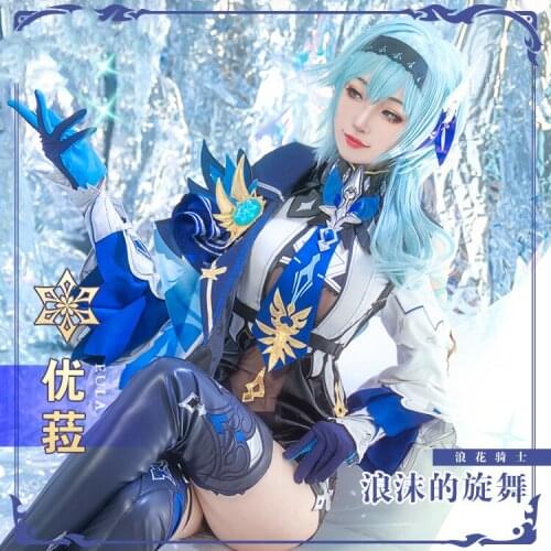 Anime Game Genshin Impact EuLa Spray Knight Suit Uniform Jumpsuit Dress Cosplay Costume Halloween Women Free Shipping 2021 New