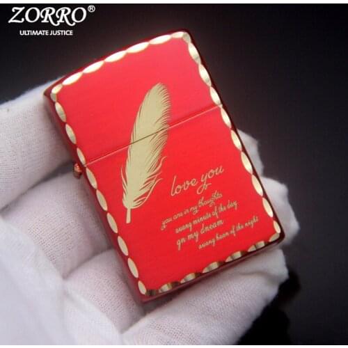 Zorro Brass Creative Personality Grinding Wheel Kerosene Lighter Red Ice Feather Gifts for Men and Women
