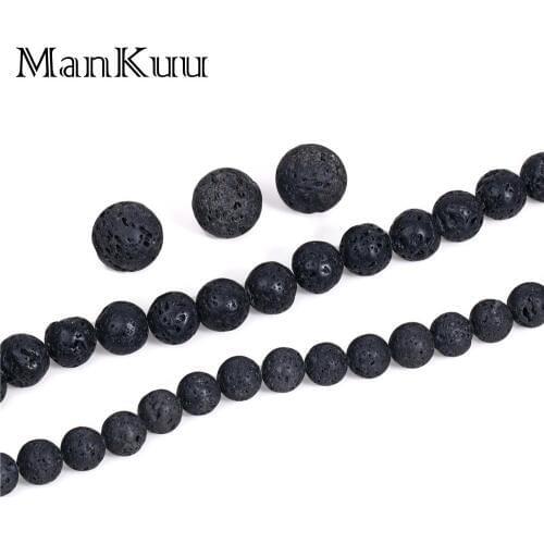 ManKuu 10/12/16mm Round Natural Black Lava Stone Beads For Jewelry Making Volcanic Rock Raw Stone Beads Wholesale Bulk 20pcs/Lot