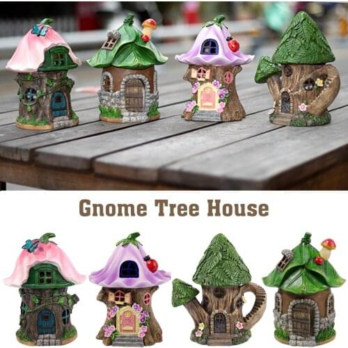 Mystic Gnome Fairy House With LED Light Art Decoration Waterproof Durable For Balcony Flower Bed Elf Tree House Decoration