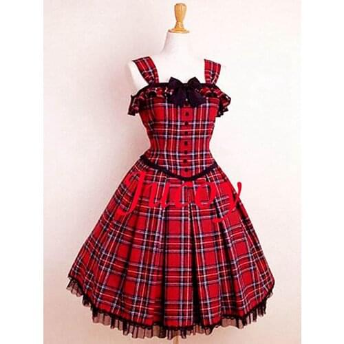 Fondcosplay Gothic Lolita Punk Fashion cotton red grid Dress Cosplay Costume Tailor-made[CK600]