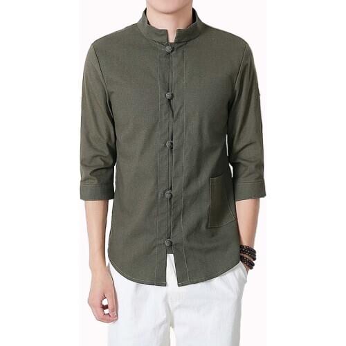 Men Casual Shirt Cotton Linen Blended Mandarin Collar Breathable Comfy Traditional Chinese Style Long Sleeve shirts