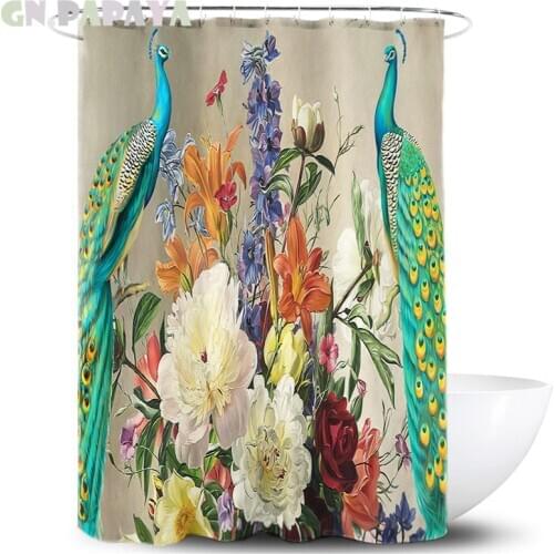 Peacock flower green macrame Bath Curtains Waterproof Polyester Fabric retro grey animal Shower Curtains Screen with Hooks