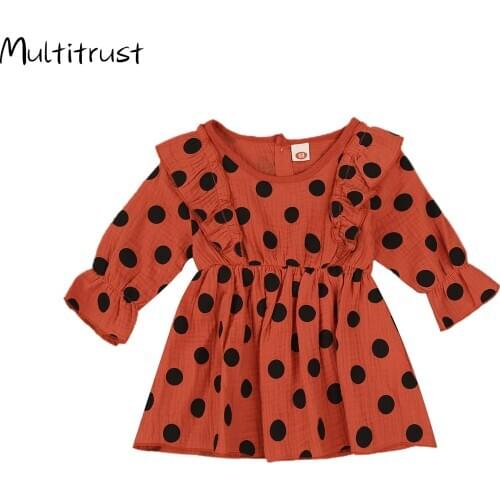 0-24M Toddler Baby Girls Princess Dress Ruffles Newborn Infant Girls Casual Long Sleeve Polka Dot Print A-Line Mini Dress