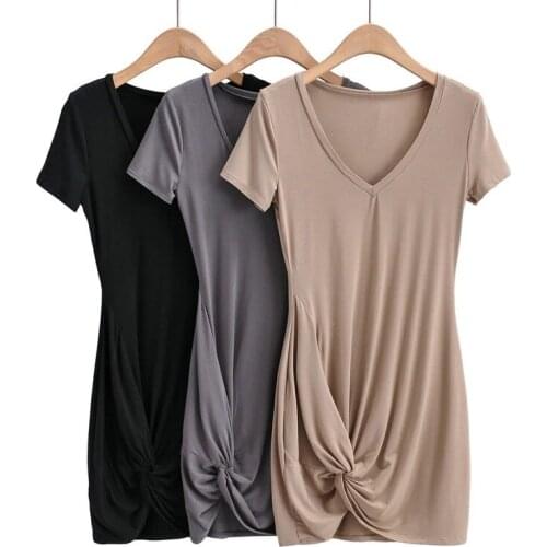 Dress Cross Folds V-neck Slim Bag Hip Skirt Summer New Elastic V-neck Short-sleeved Dress