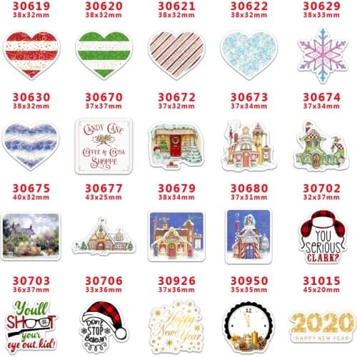 Planar Resin Flatback Christmas 30pcs/lot Acrylic Resins Printed for DIY Headband Hair Bow Decoration Accessories PR30619