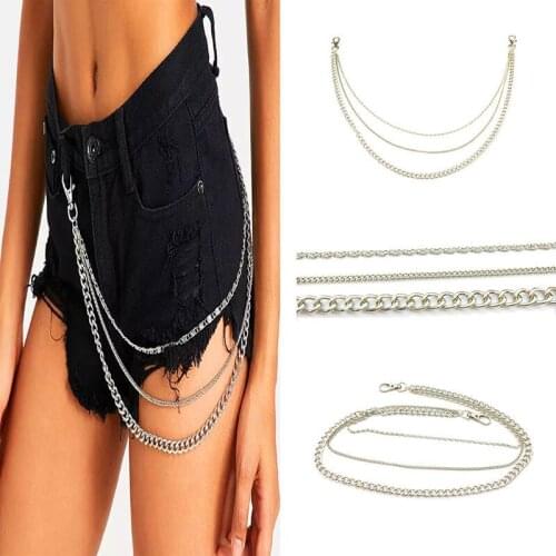 New Three Layer Double Hanging Buckle Belt Women Punk Chain Silver and Gold Waist Chain for Hip Hop Metal Jeans Pant Waistband