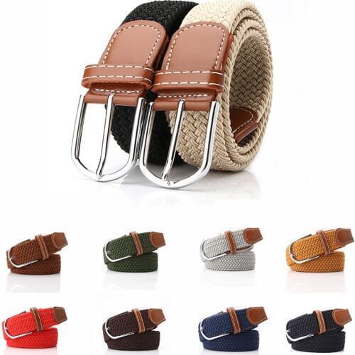 10 Colors Men Women Elastic Belt Female Casual Alloy Buckle Waist Belts Solid Color Stretch Woven Waistband For Jeans Pants Z20