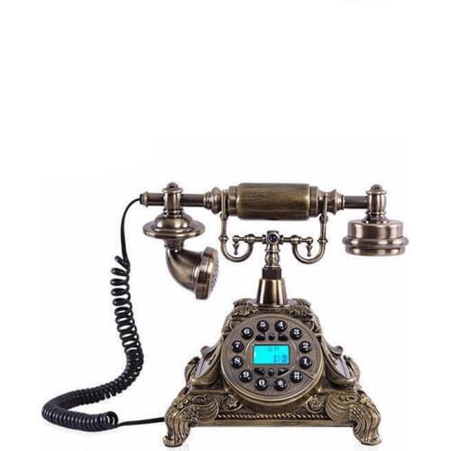 Natural Resin Retro Landline Telephone Old Fashion Button Dial Phone with Caller ID, Speaker, FSK / DTMF Dual System, Backlit