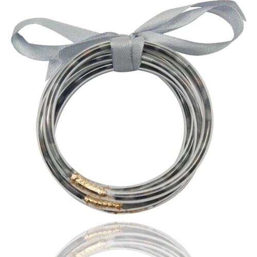 Silver Bowknot Sexy Leopard PU Leather Bangles Set 2019 All Weather Stack Silicone Plastic Glitter Jelly Bangles 5 PCS/Set