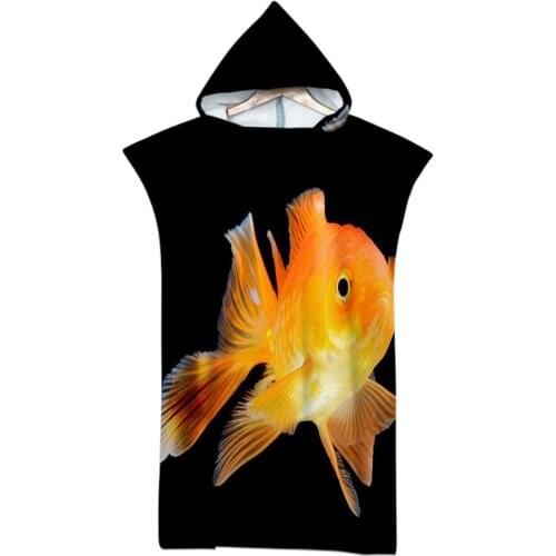 Blue Marine Life Colorful Fish Ocean Printing Outdoor Adult Hooded Beach Towel Poncho Bathrobe Towels Women Man Bathrobe