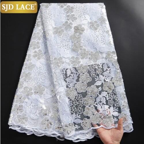 SJD LACE New Design African Lace Fabric With Sequins Mesh High Quality French Tulle Lace Fabric For Wedding Materials Sew A2366
