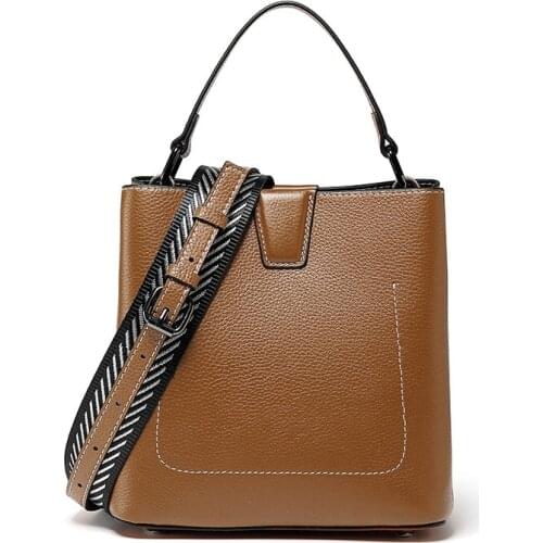 2021 New Fashion Genuine Leather Women Bucket Bags First Layer Cowhide Lady Shoulder Handbags Simple High Quality Messenger Bag