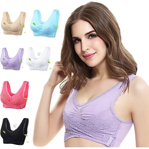 Women Bra Front Cross Side Buckle Wireless Lace Bra Breathable Sport Female Plus Size Wrapped Chest Seamless Vest Plus Size