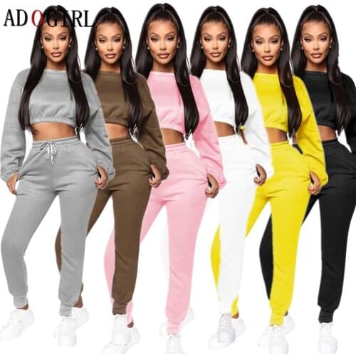 Adogirl Autumn Winter Solid Tracksuit Women Two Piece Outfits Casual Long Sleeve Crop Top And Pants Sweatshirt Outfits Activewea