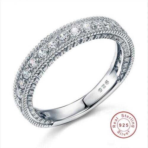 Solid Sterling 925 Silver Wedding Band Eternity Ring Jewelry Wholesale Vintage Style women rings Simulated Diamond platinum
