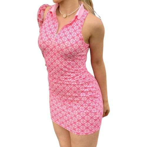 Women’s Casual Sleeveless Tight Dress Summer Fashion Printing Zipper Lapel Short Dress