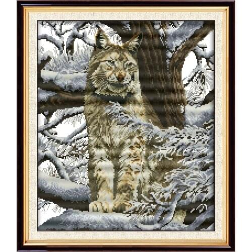 Snow leopard (2) cross stitch kit animal in winter 14ct 11ct count print canvas stitches embroidery DIY handmade needlework