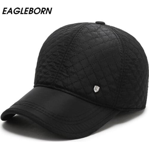 Winter Men Baseball Cap Ear Protection Warm Man Cap Plus Velvet Padded Baseball Cap Rhombus Embroidery Thread Letters Dad Hat