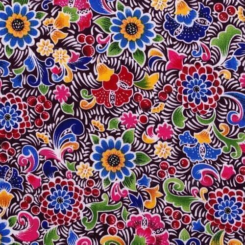 1 Yard Cotton Poplin Fabric for Sewing Patchwork, Dress, Cloth - Flowers on Navy Blue Background (width=140cm)