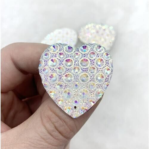 10pcs Crystal AB 35mm Flatback Resin heart Rhinestone Cabochon Flat Back Resin Rhinestone For DIY Decoration HT15